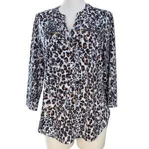 Nanette Lepore Animal Print Popover Top Soft Stretch Luxe Casual Chic M